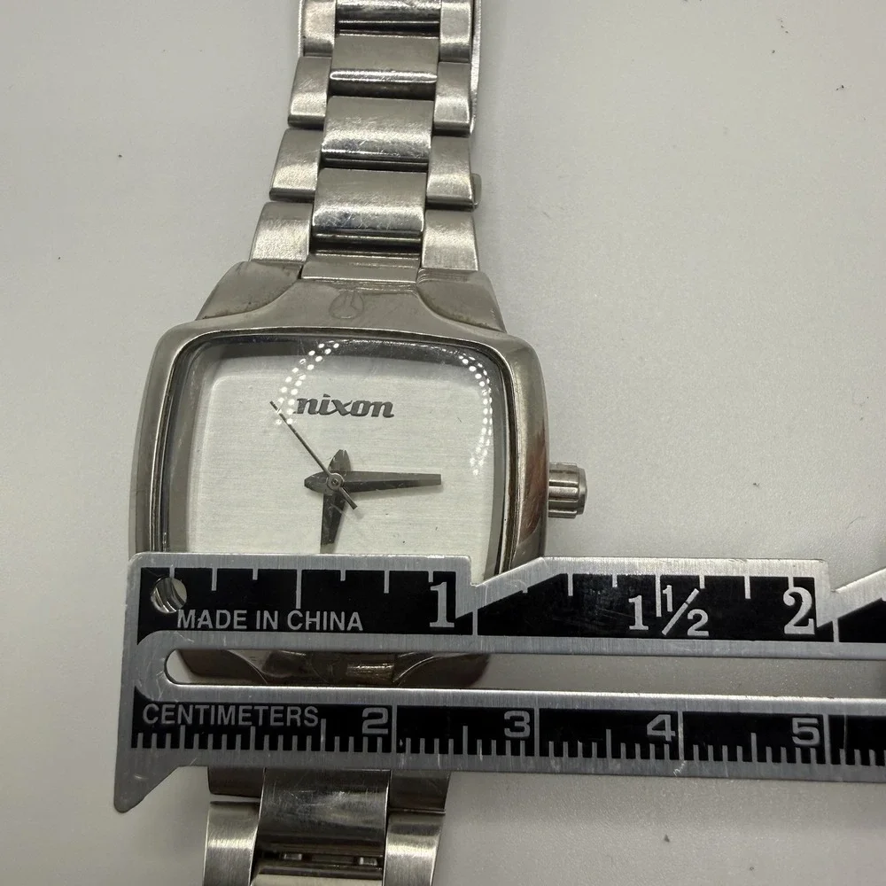 Nixon Small Player VIP Pass Stainless Steel Square Women Watch Silver Dial‎